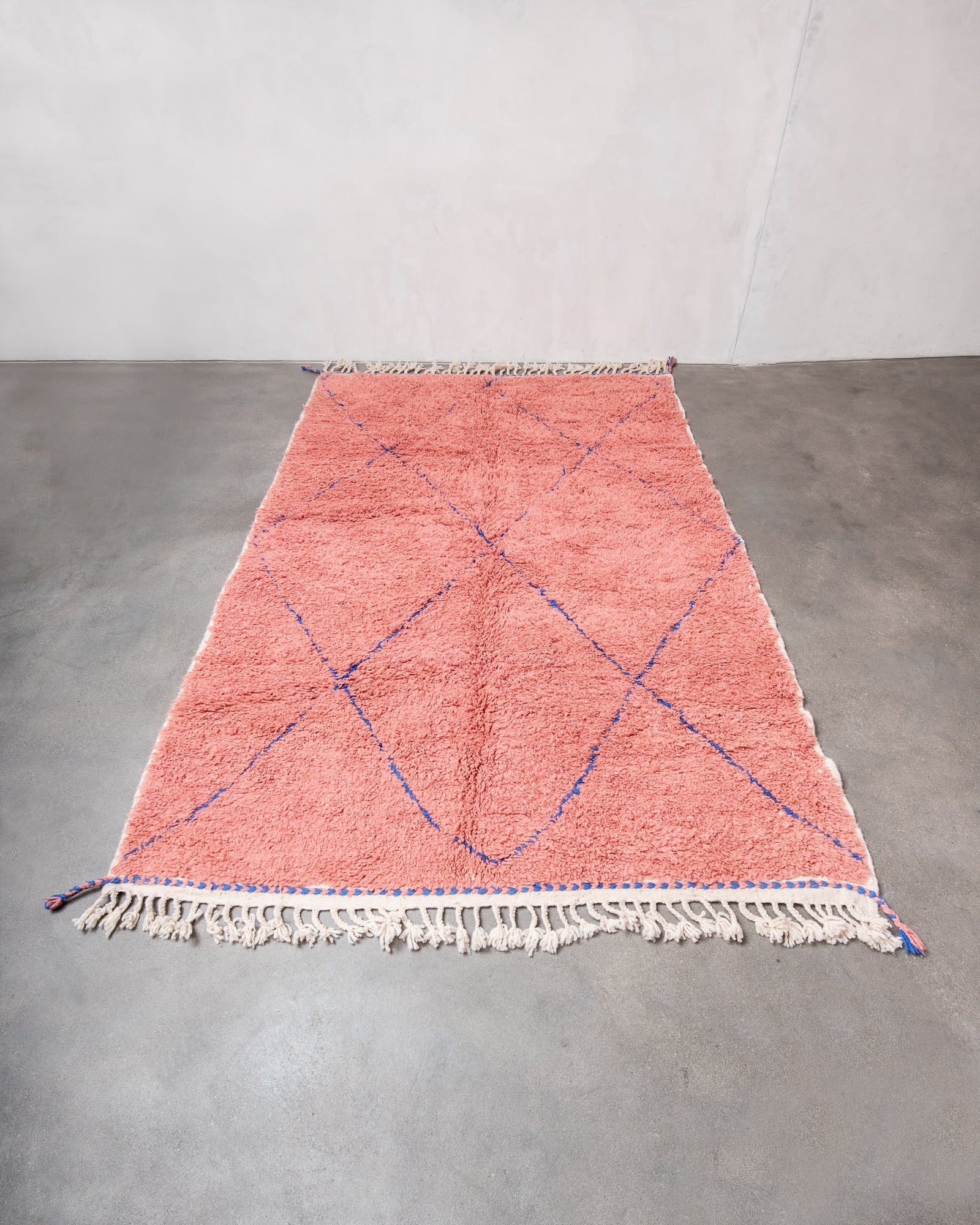 Modern, designer, handcrafted Berber rug from Morocco. Beniourain carpet with beautiful colours and patterns and fluffy wool texture.